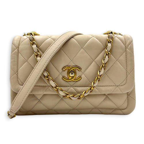 CC Button on Top Shoulder Bag in Lambskin, Gold hardware