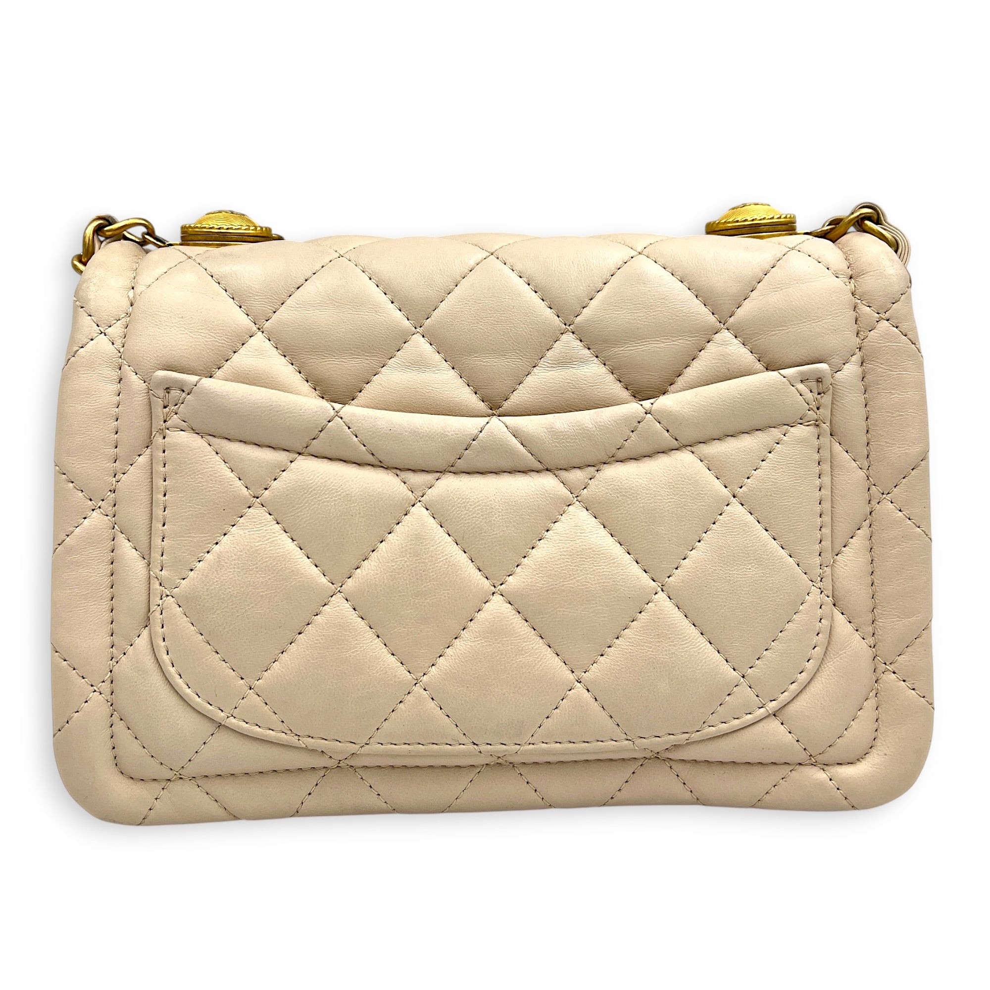 CC Button on Top Shoulder Bag in Lambskin, Gold hardware