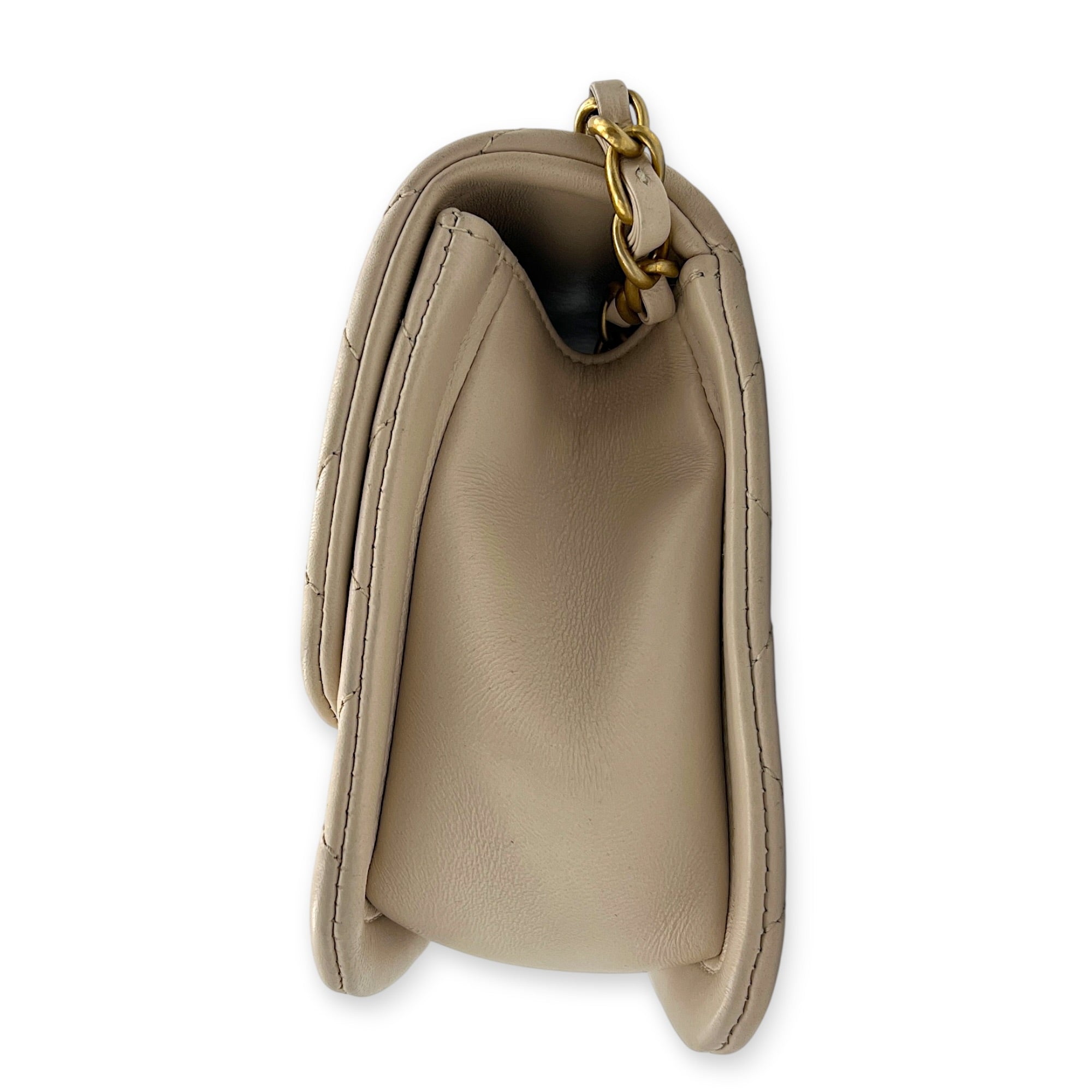 CC Button on Top Shoulder Bag in Lambskin, Gold hardware