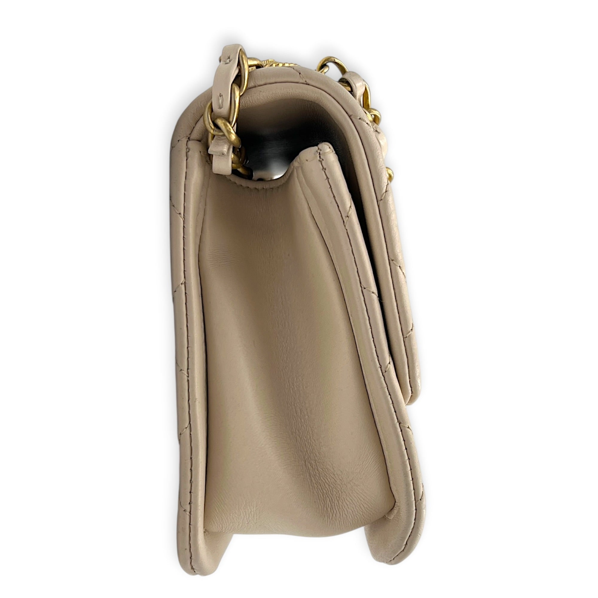 CC Button on Top Shoulder Bag in Lambskin, Gold hardware