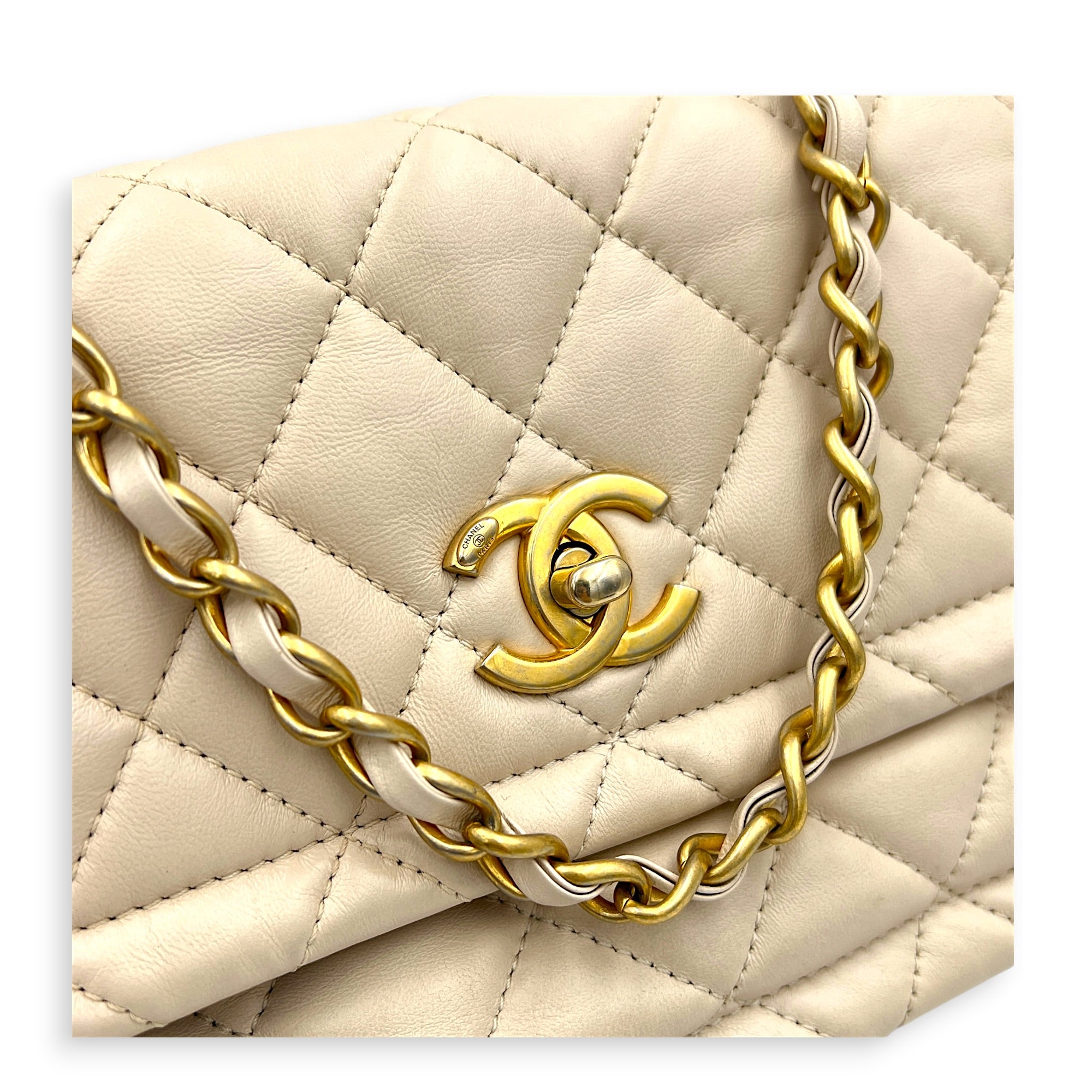 CC Button on Top Shoulder Bag in Lambskin, Gold hardware