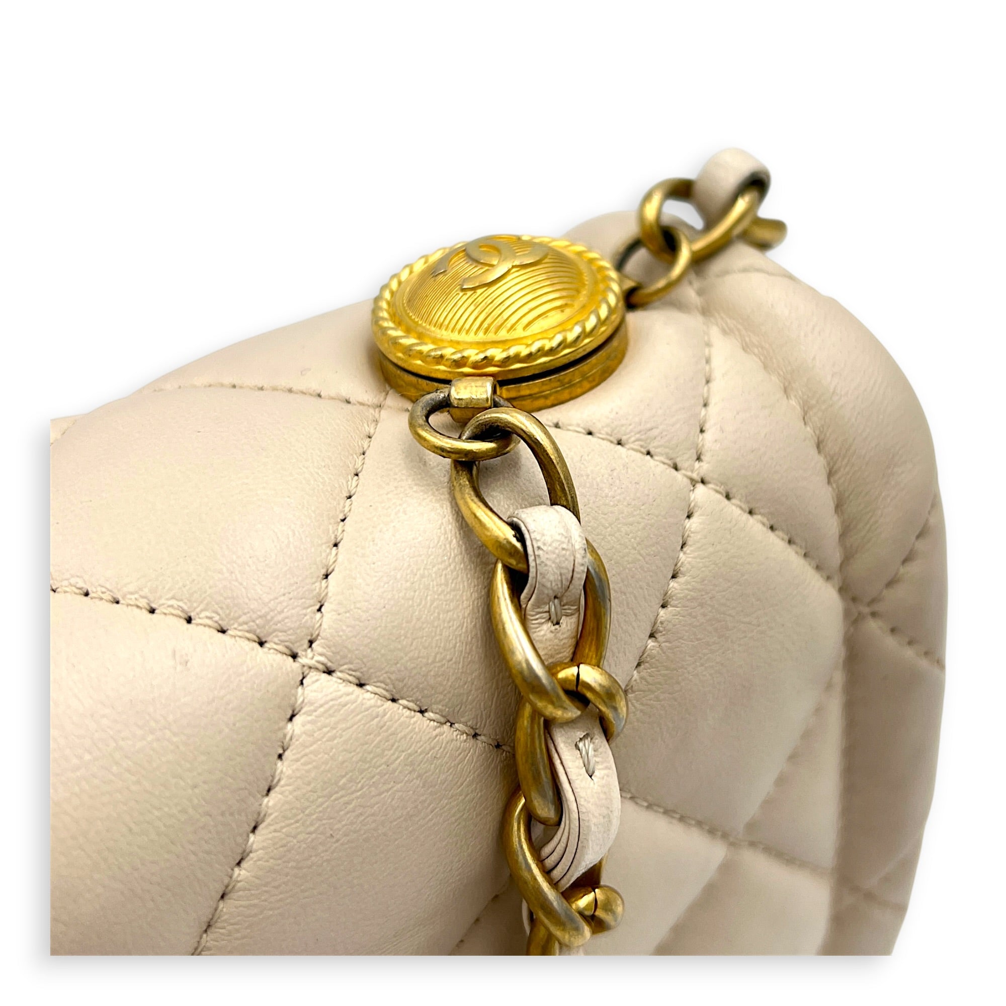 CC Button on Top Shoulder Bag in Lambskin, Gold hardware