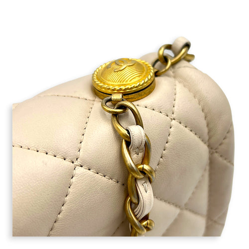 CC Button on Top Shoulder Bag in Lambskin, Gold hardware