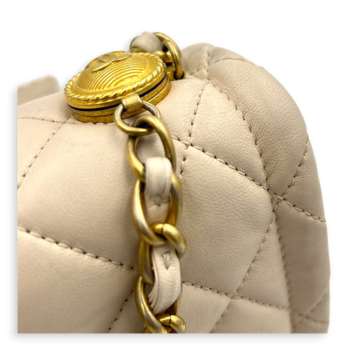 CC Button on Top Shoulder Bag in Lambskin, Gold hardware