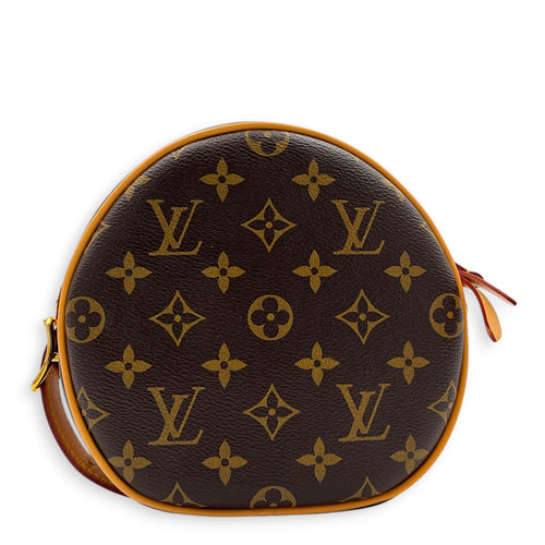 Boite Chapeau PM Brown Top Handle Bag in Coated Canvas, Gold hardware
