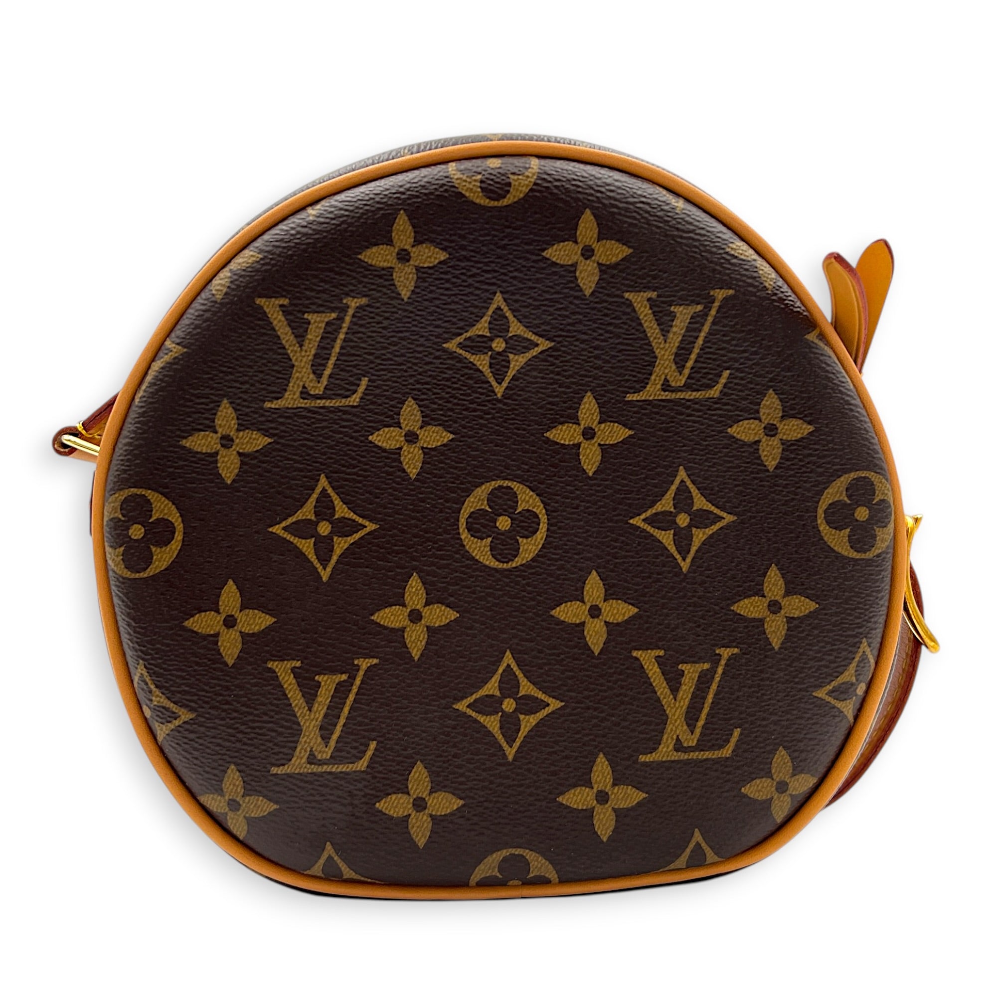 Boite Chapeau PM Brown Top Handle Bag in Coated Canvas, Gold hardware