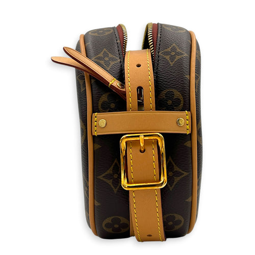 Boite Chapeau PM Brown Top Handle Bag in Coated Canvas, Gold hardware