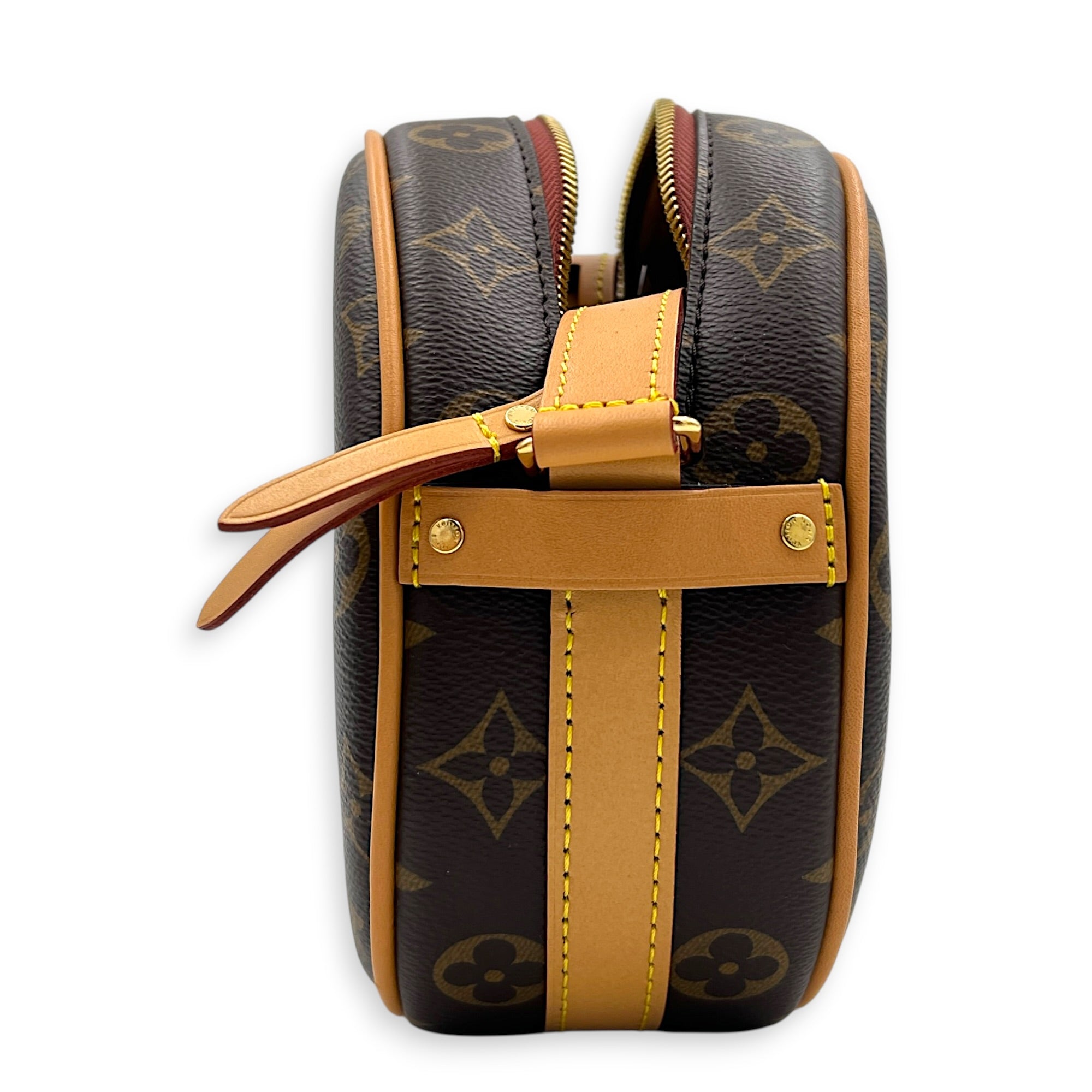 Boite Chapeau PM Brown Top Handle Bag in Coated Canvas, Gold hardware