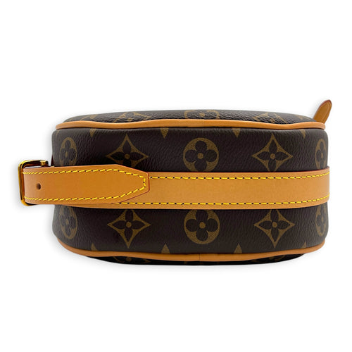 Boite Chapeau PM Brown Top Handle Bag in Coated Canvas, Gold hardware
