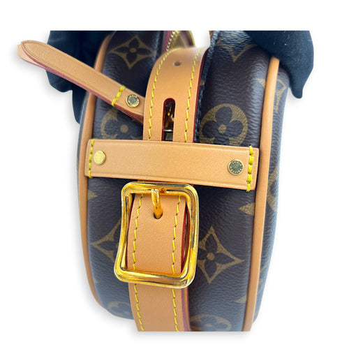 Boite Chapeau PM Brown Top Handle Bag in Coated Canvas, Gold hardware