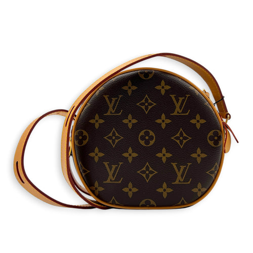 Boite Chapeau PM Brown Top Handle Bag in Coated Canvas, Gold hardware