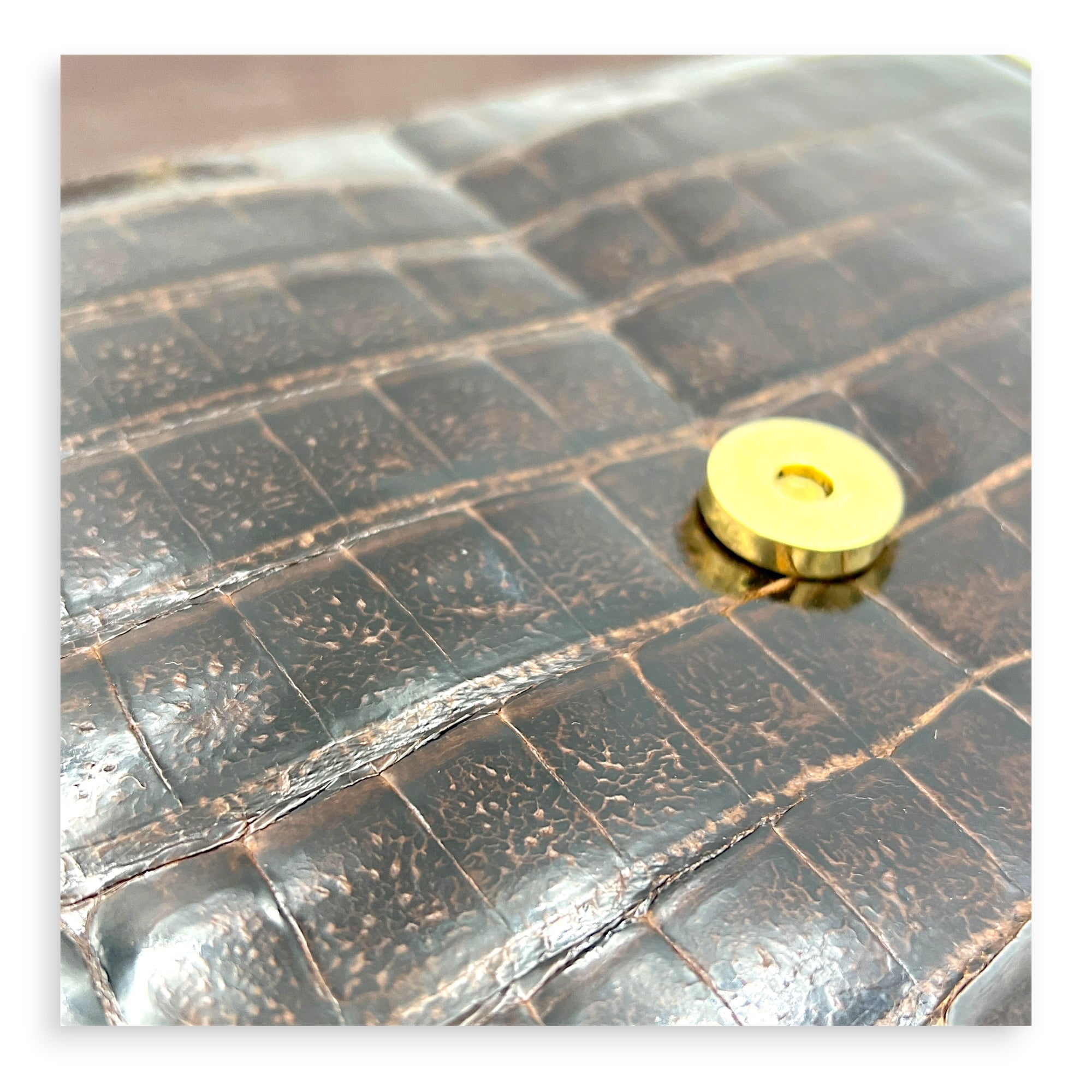 CC Vintage Flap Brown Shoulder Bag in Crocodile Leather, Gold hardware