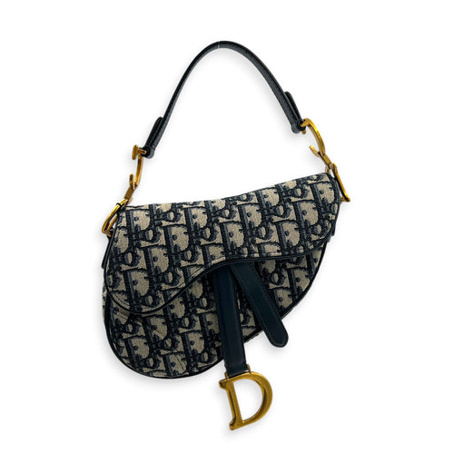 Saddle Top Handle Bag Mini Black in Canvas, Gold hardware