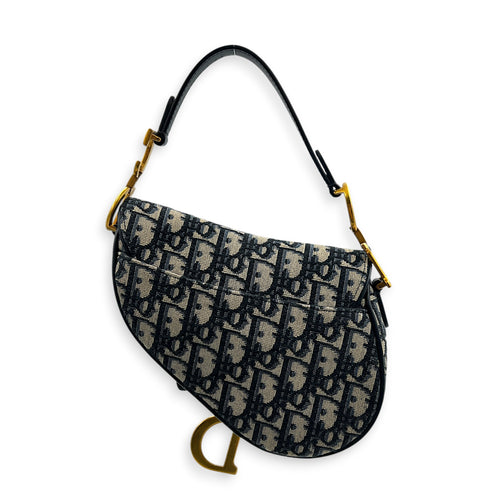 Saddle Top Handle Bag Mini Black in Canvas, Gold hardware