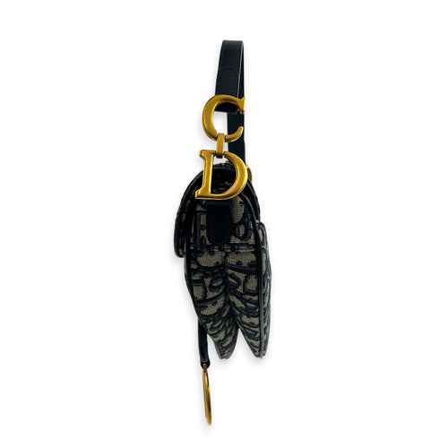 Saddle Top Handle Bag Mini Black in Canvas, Gold hardware