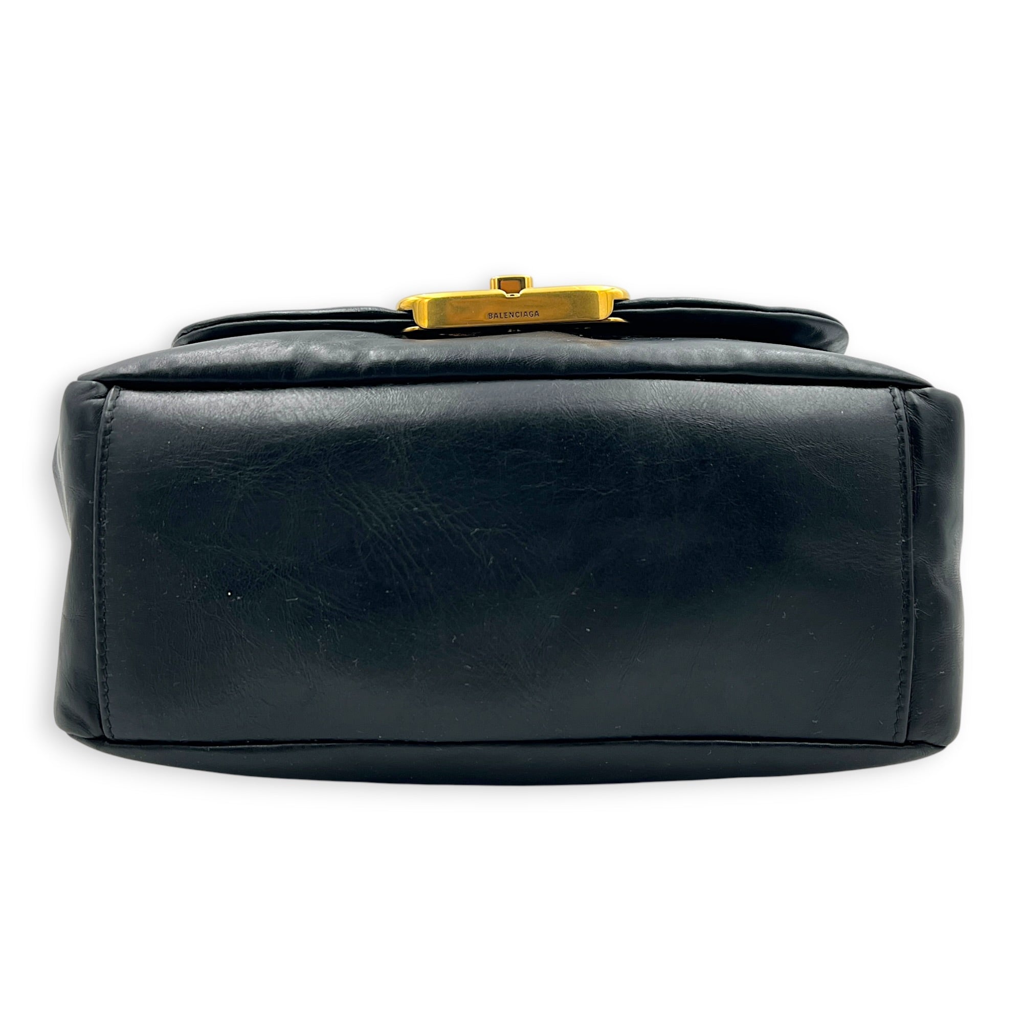 Monaco Black Top Handle Bag in Calfskin, Gold hardware