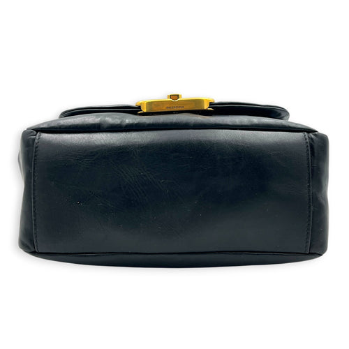 Monaco Black Top Handle Bag in Calfskin, Gold hardware