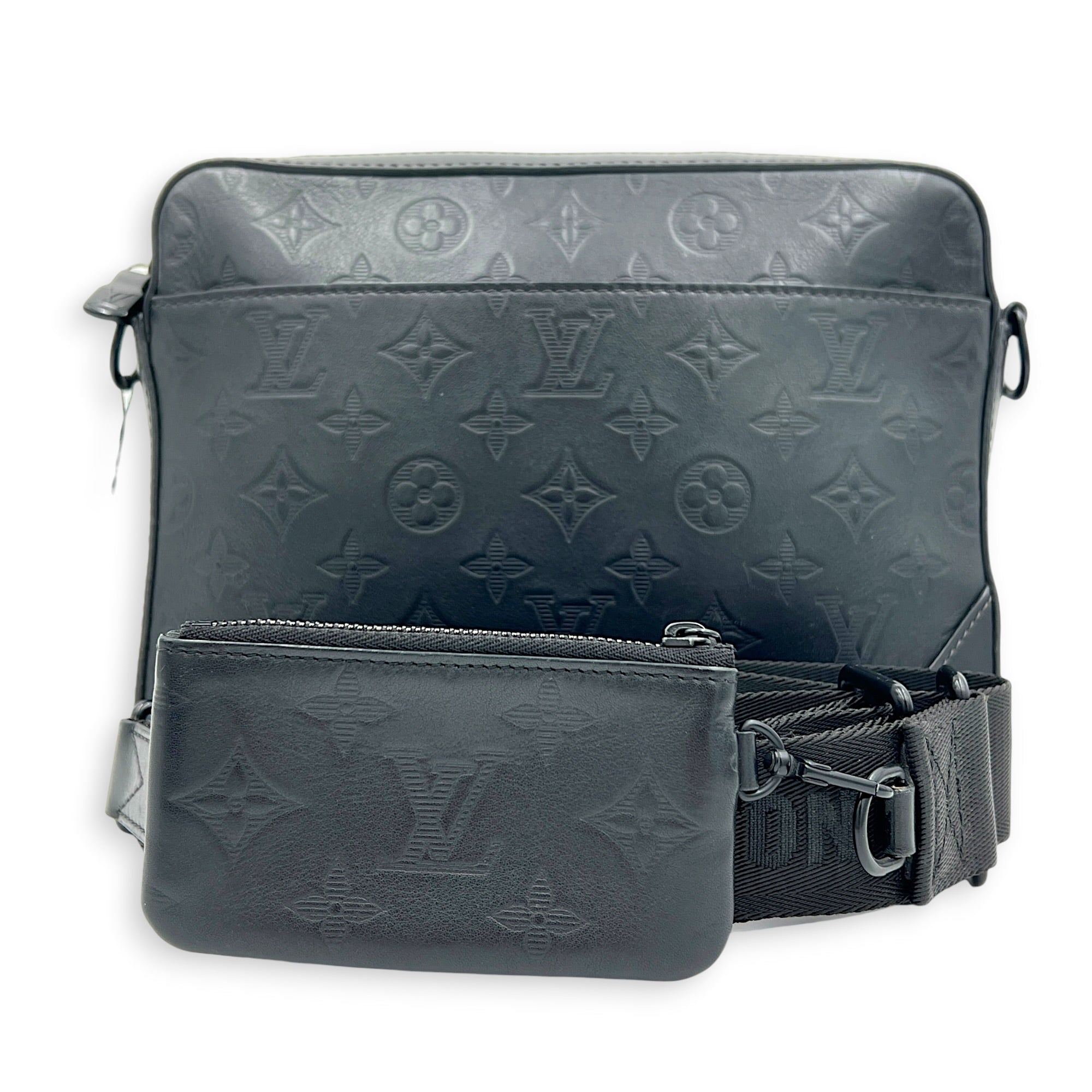 Monogram Shadow Duo Black Messenger in Calfskin, Ruthenium hardware