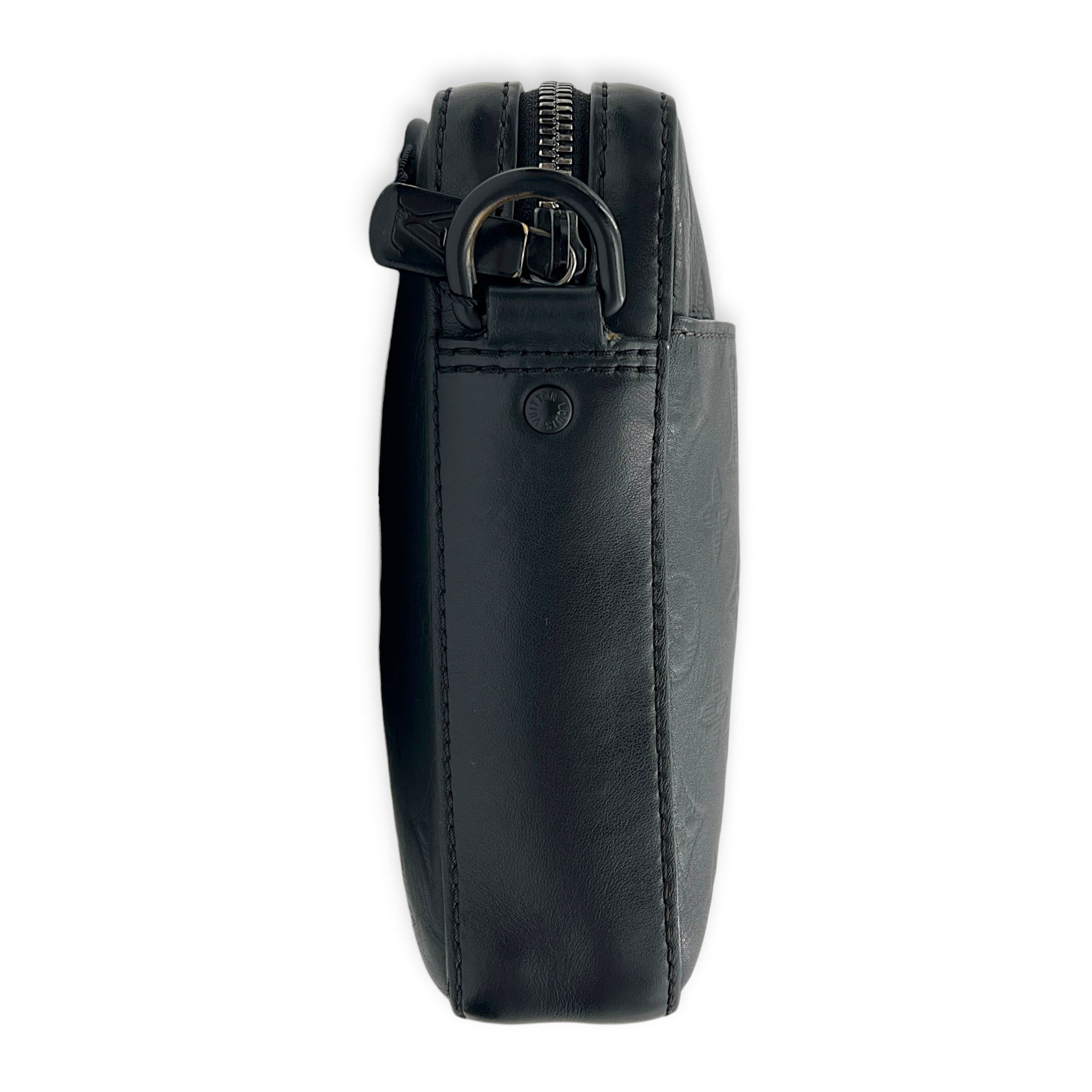 Monogram Shadow Duo Black Messenger in Calfskin, Ruthenium hardware