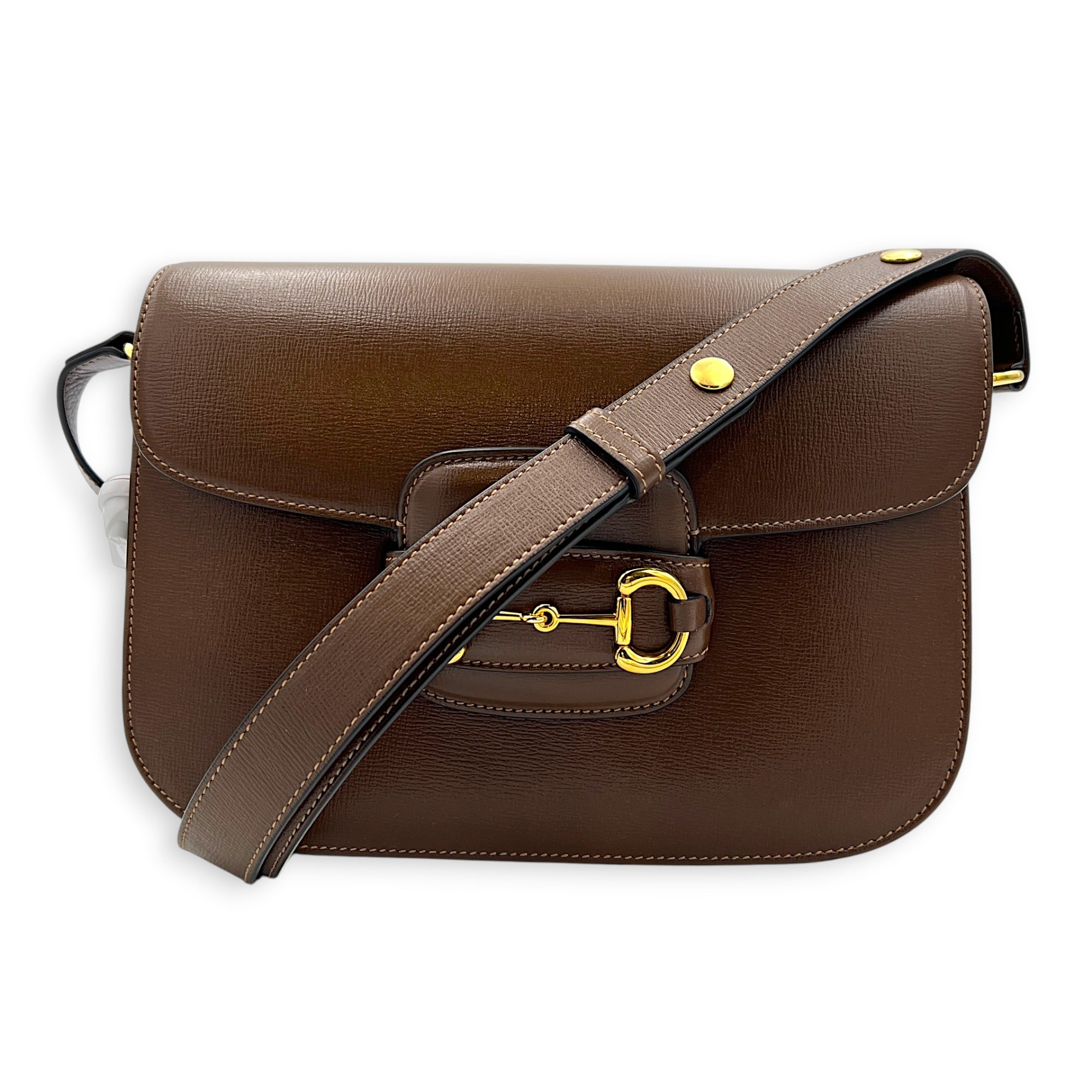 Horsebit 1955 Crossbody Bag Medium Brown in Calfskin, Gold hardware