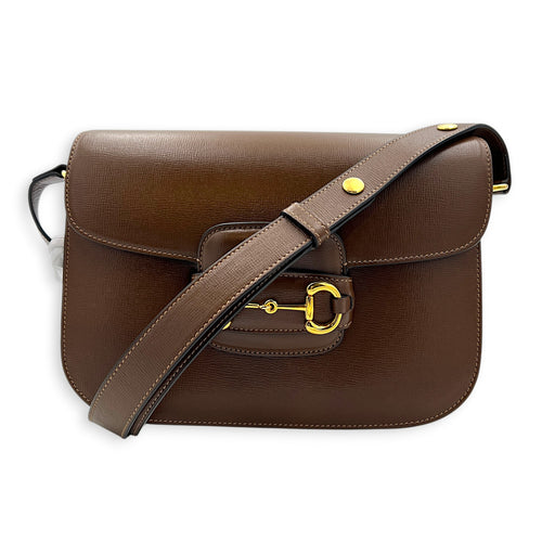 Horsebit 1955 Crossbody Bag Medium Brown in Calfskin, Gold hardware