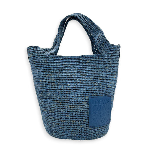 Anagram Top Handle Bag Blue in Raffia, Silver hardware