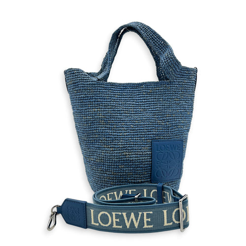 Anagram Top Handle Bag Blue in Raffia, Silver hardware