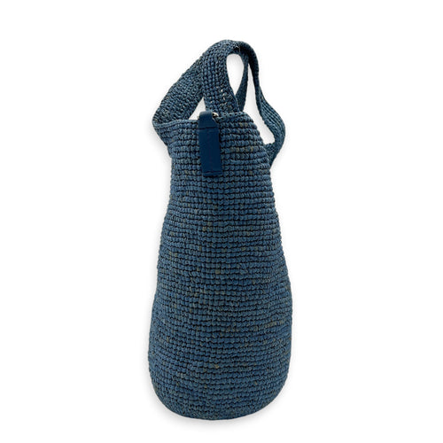Anagram Top Handle Bag Blue in Raffia, Silver hardware