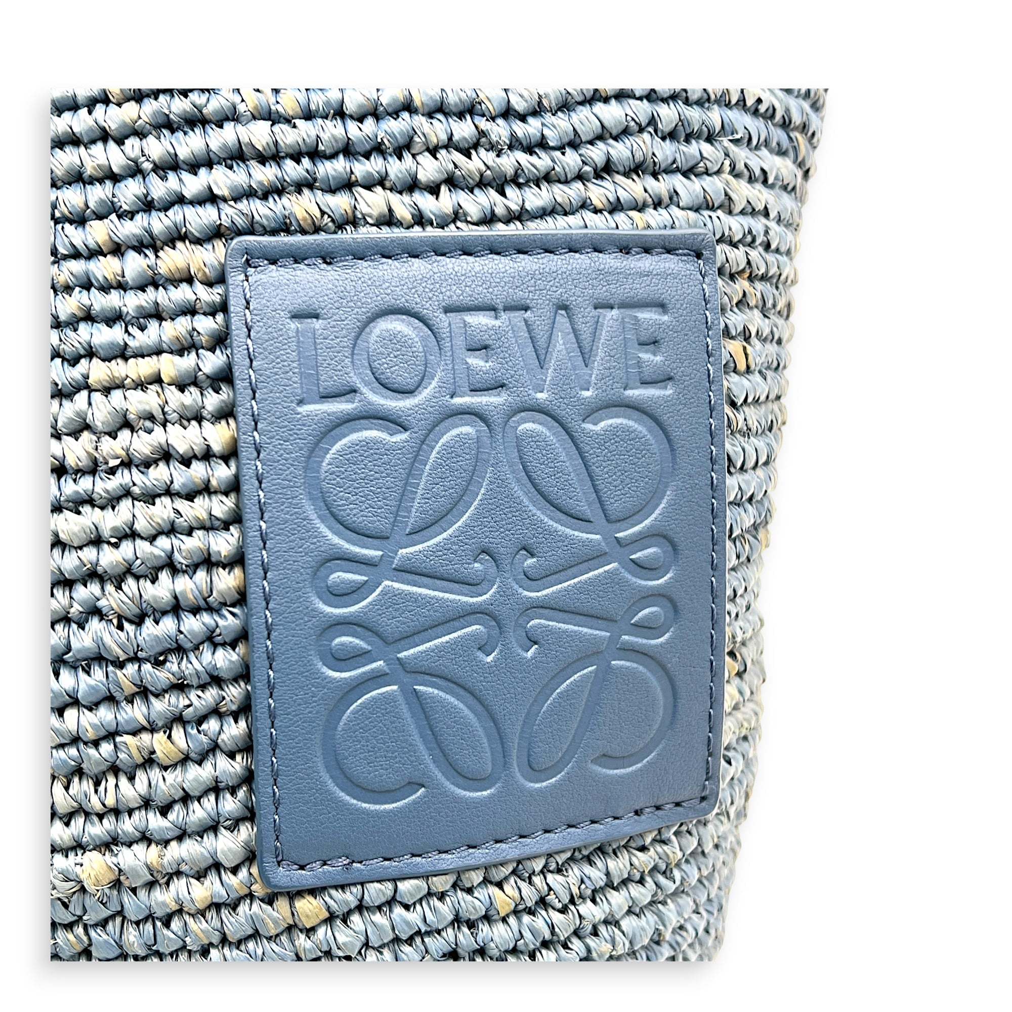 Anagram Top Handle Bag Blue in Raffia, Silver hardware