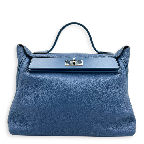 24/24 Bleu Brighton Top Handle Bag in Togo, Palladium hardware