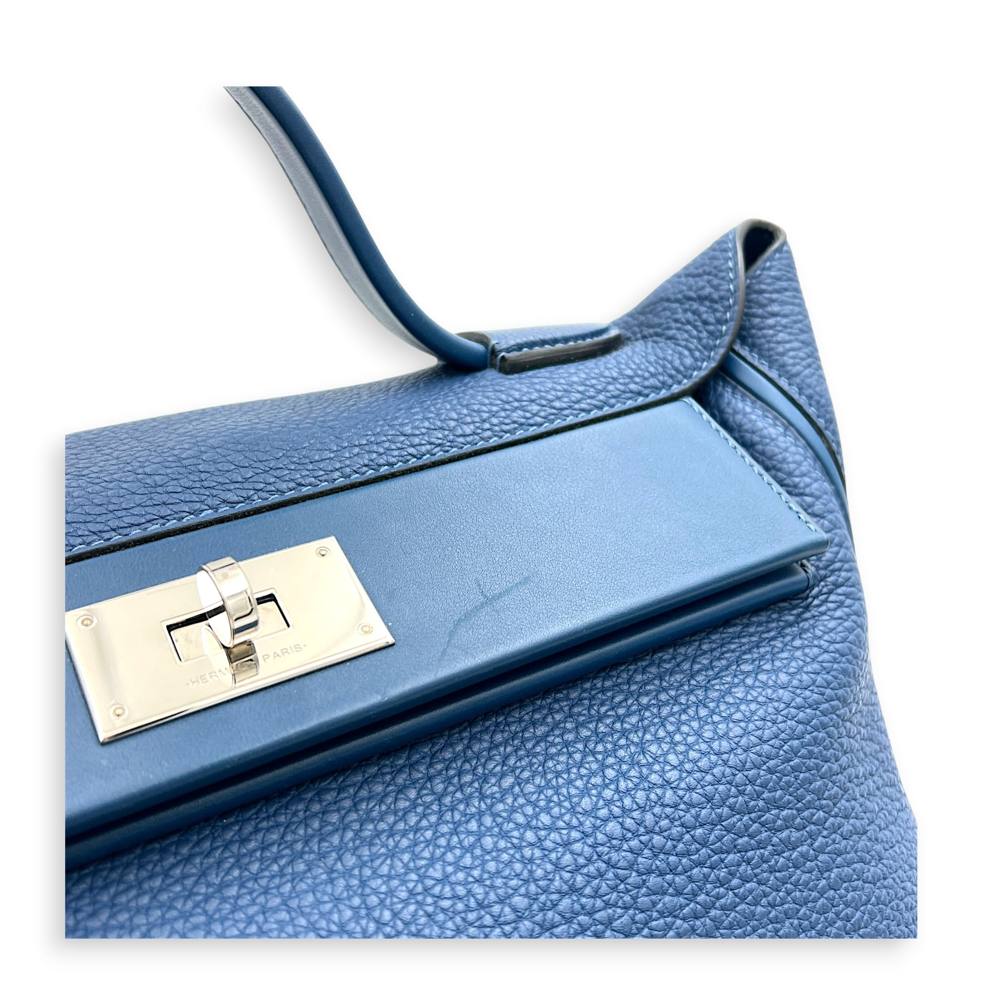 24/24 Bleu Brighton Top Handle Bag in Togo, Palladium hardware