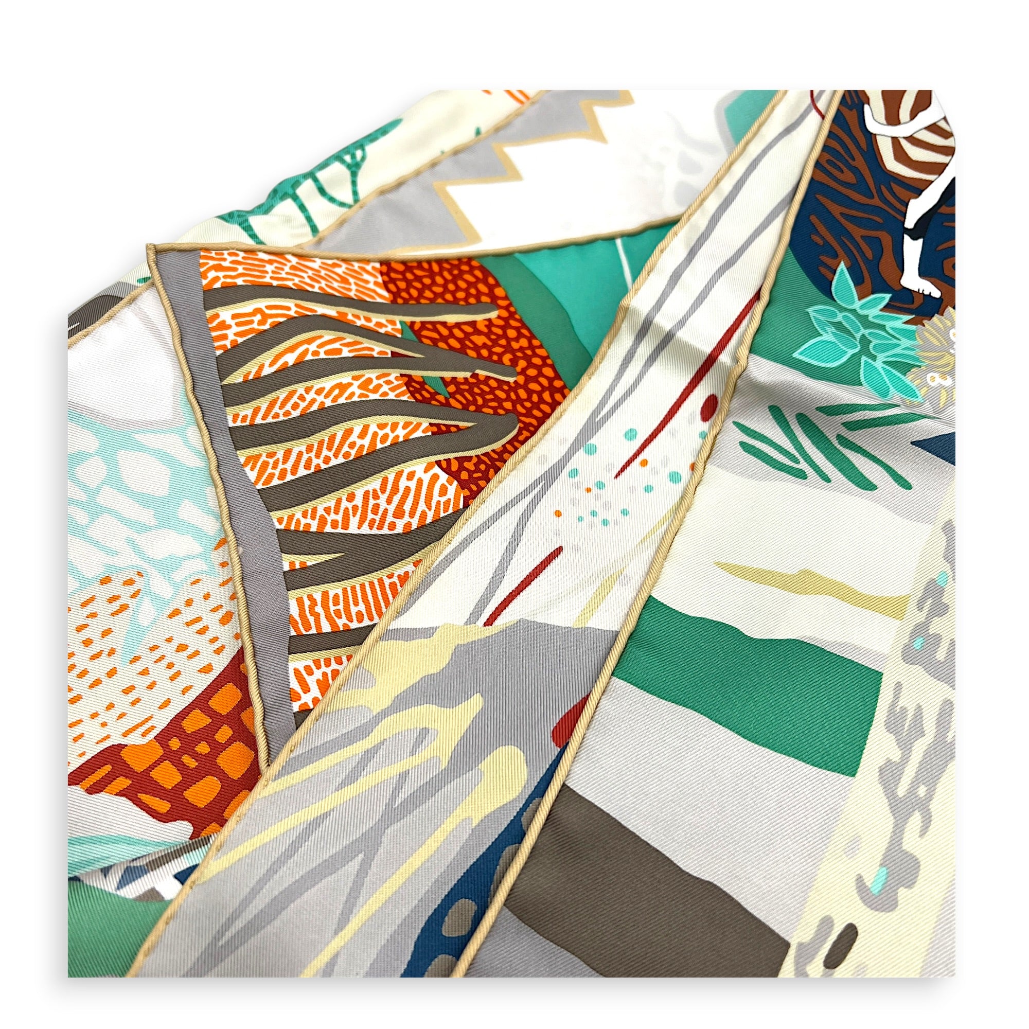 En Liberte 90 De/Ivoire/Vert/Jaune Scarf in Silk