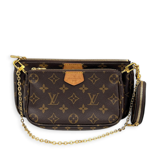 Multi-Pochette Accessoires Brown Crossbody Bag in Coated Canvas, Gold hardware