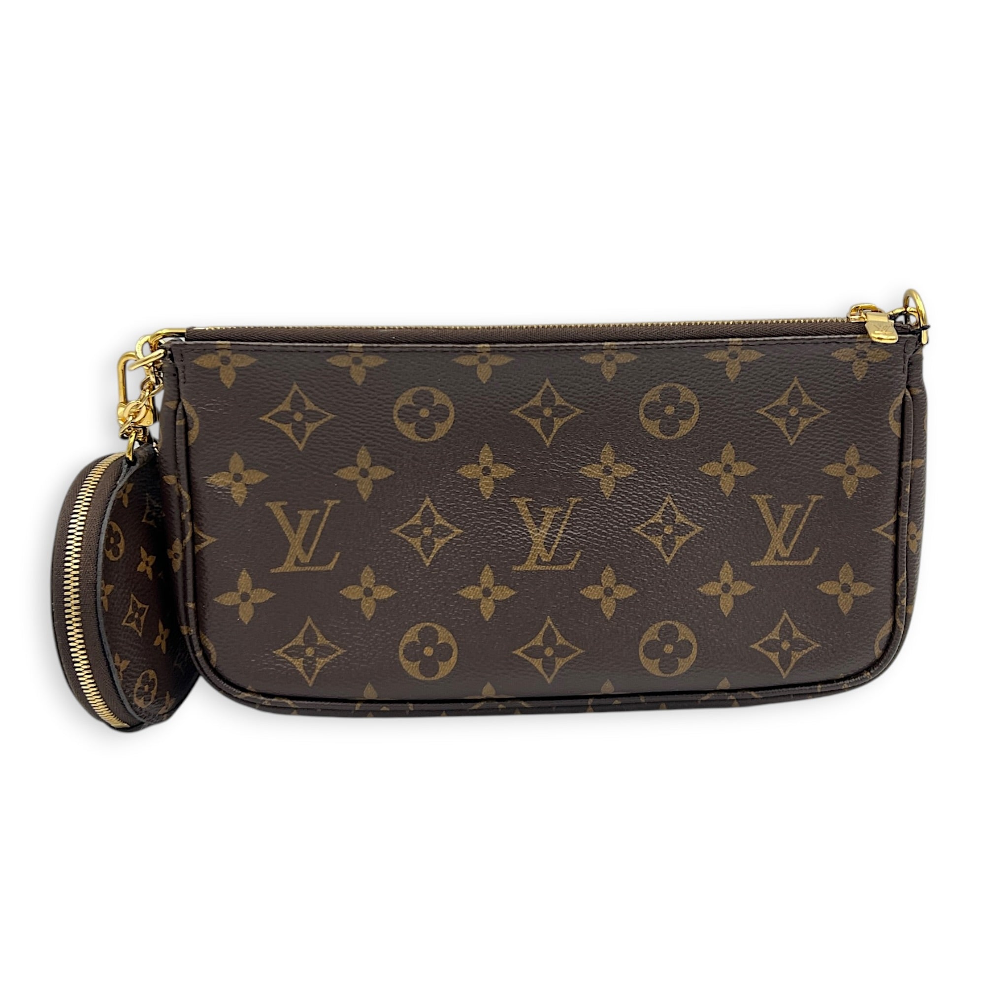 Multi-Pochette Accessoires Brown Crossbody Bag in Coated Canvas, Gold hardware