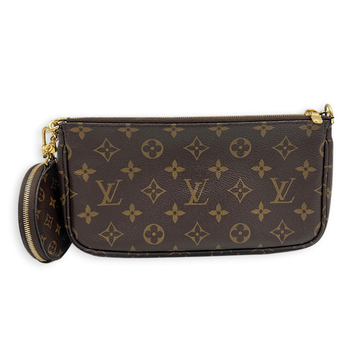 Multi-Pochette Accessoires Brown Crossbody Bag in Coated Canvas, Gold hardware