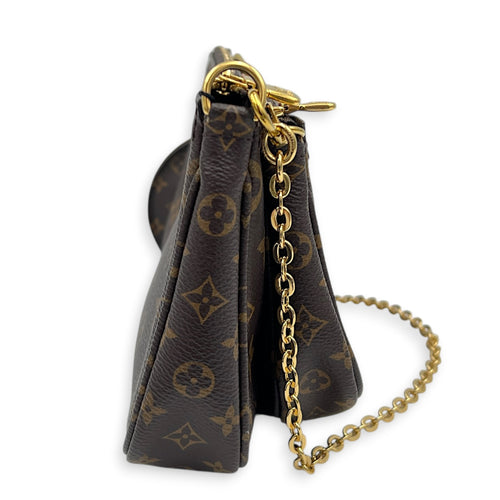 Multi-Pochette Accessoires Brown Crossbody Bag in Coated Canvas, Gold hardware