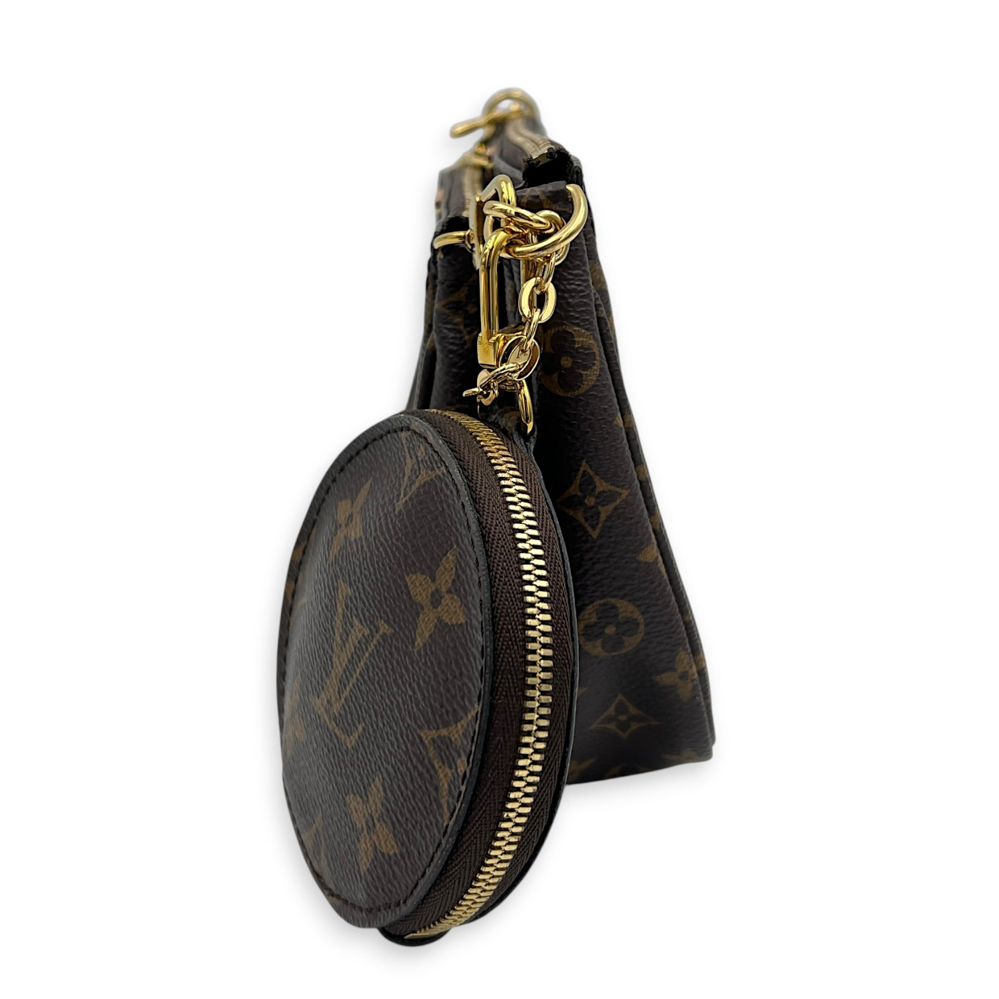 Multi-Pochette Accessoires Brown Crossbody Bag in Coated Canvas, Gold hardware