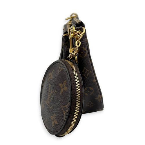 Multi-Pochette Accessoires Brown Crossbody Bag in Coated Canvas, Gold hardware