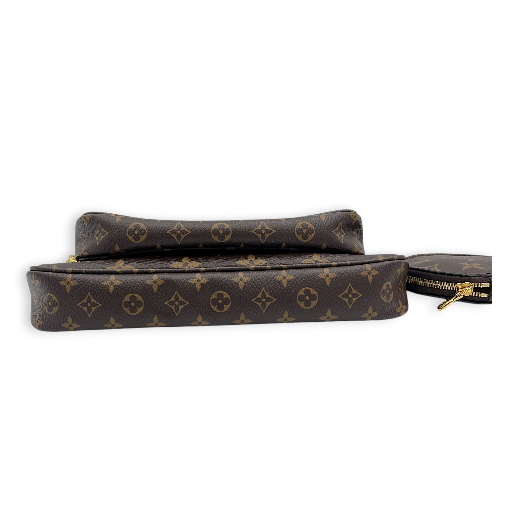 Multi-Pochette Accessoires Brown Crossbody Bag in Coated Canvas, Gold hardware