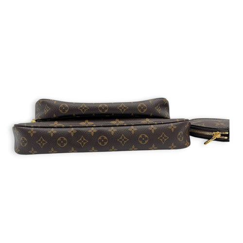 Multi-Pochette Accessoires Brown Crossbody Bag in Coated Canvas, Gold hardware