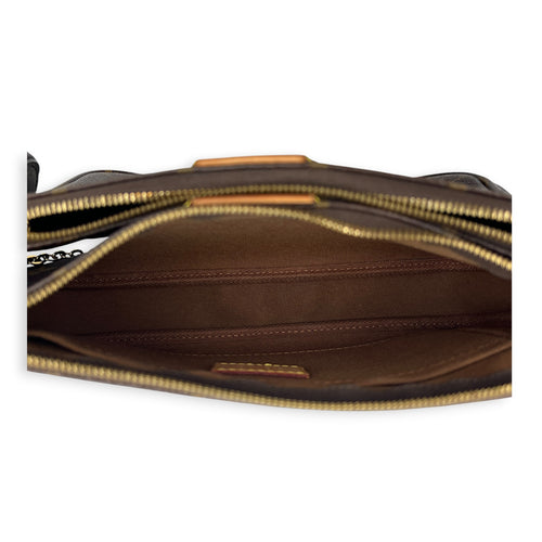 Multi-Pochette Accessoires Brown Crossbody Bag in Coated Canvas, Gold hardware