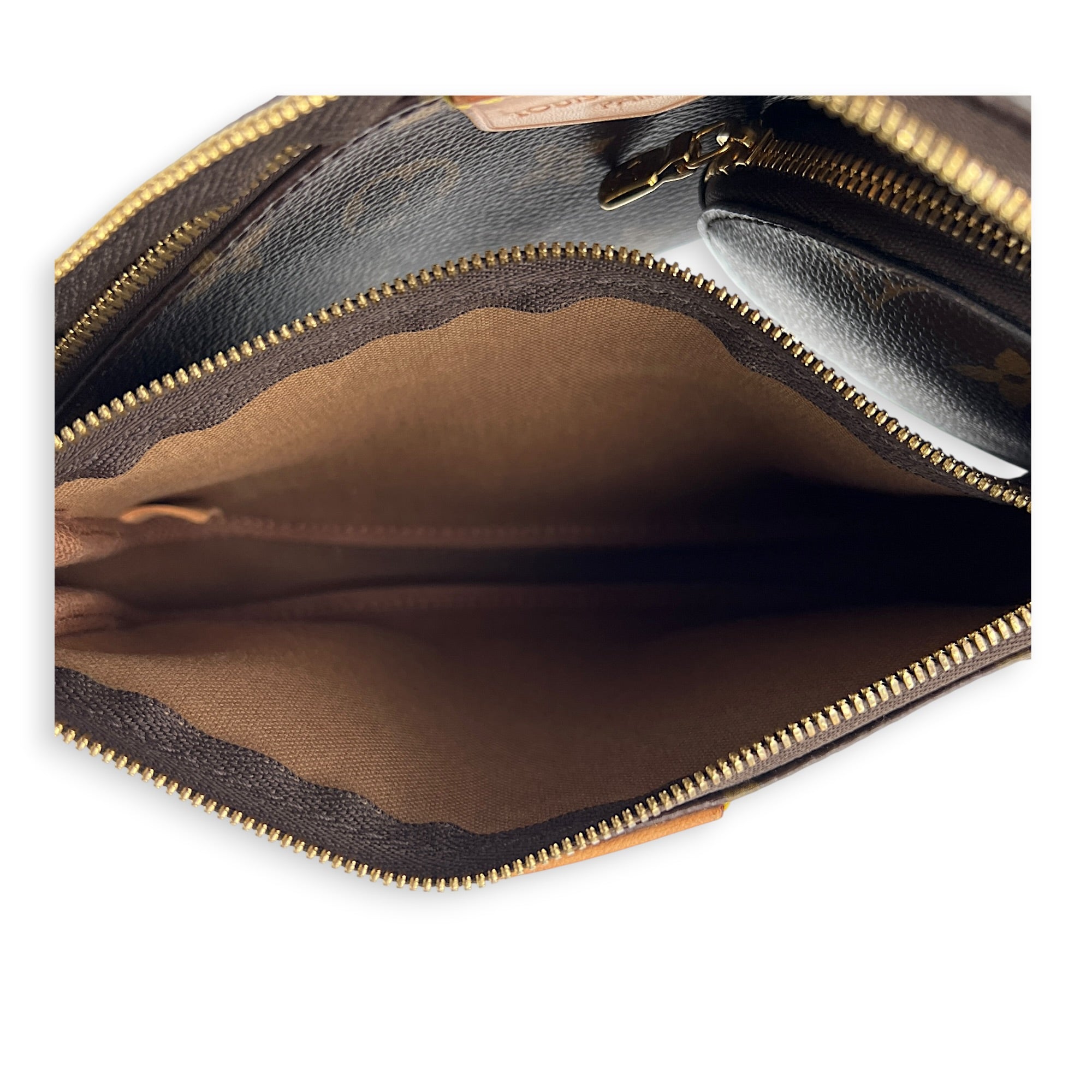 Multi-Pochette Accessoires Brown Crossbody Bag in Coated Canvas, Gold hardware