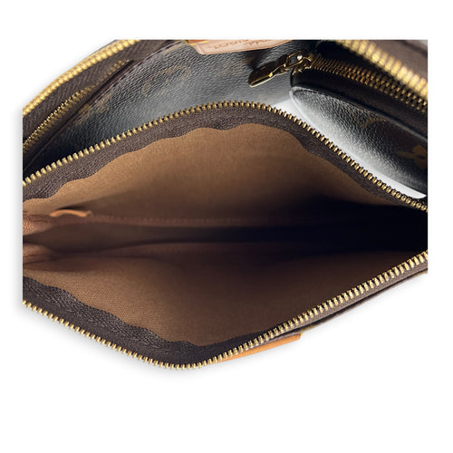 Multi-Pochette Accessoires Brown Crossbody Bag in Coated Canvas, Gold hardware