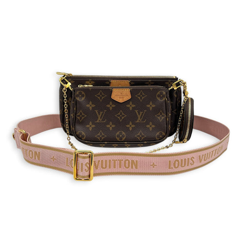 Multi-Pochette Accessoires Brown Crossbody Bag in Coated Canvas, Gold hardware