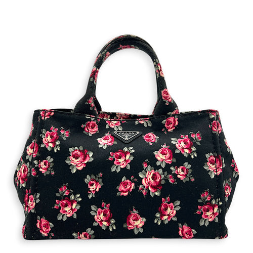 Canapa Top Handle Bag Black in Canvas, Silver hardware