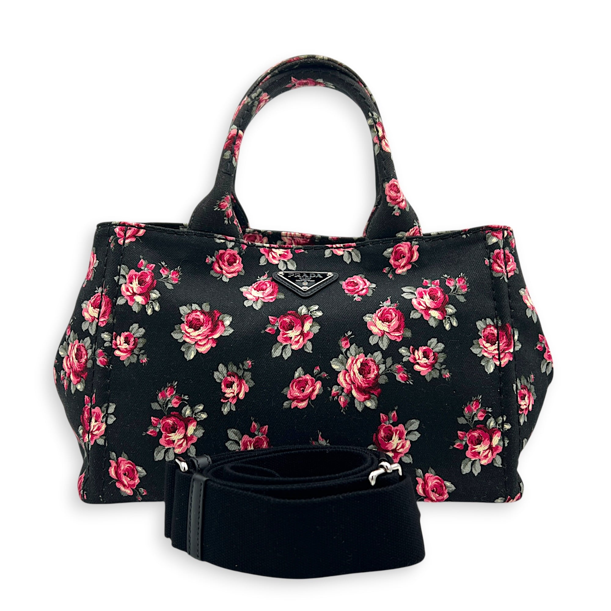 Canapa Top Handle Bag Black in Canvas, Silver hardware