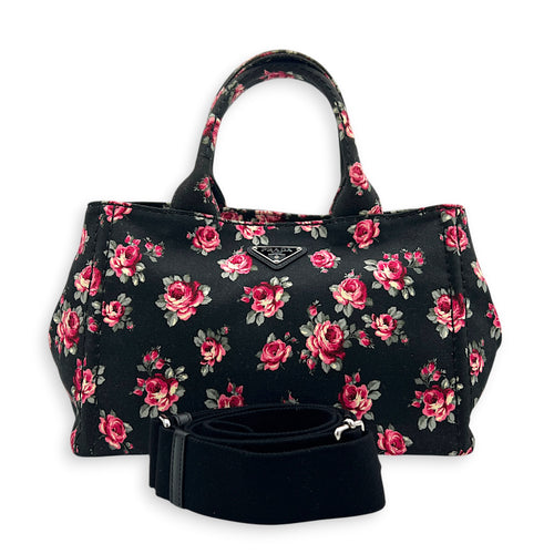 Canapa Top Handle Bag Black in Canvas, Silver hardware
