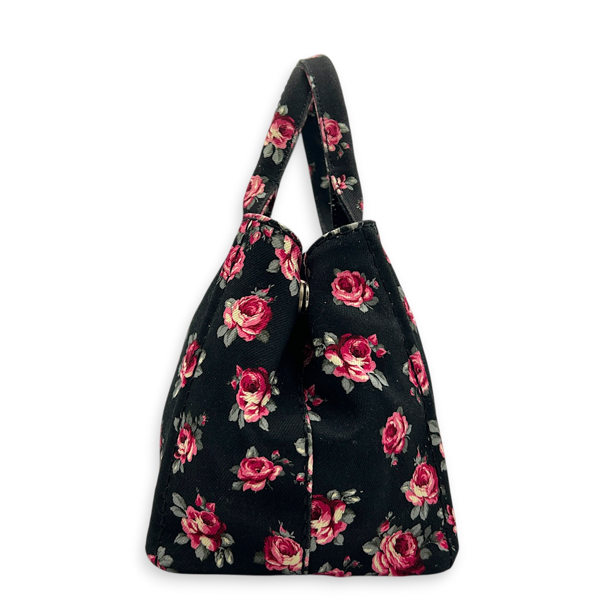 Canapa Top Handle Bag Black in Canvas, Silver hardware
