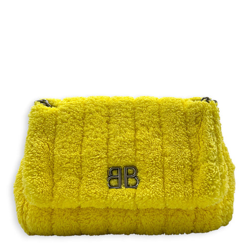 Monaco Shoulder Bag Yellow in Terry Cloth, Silver hardware