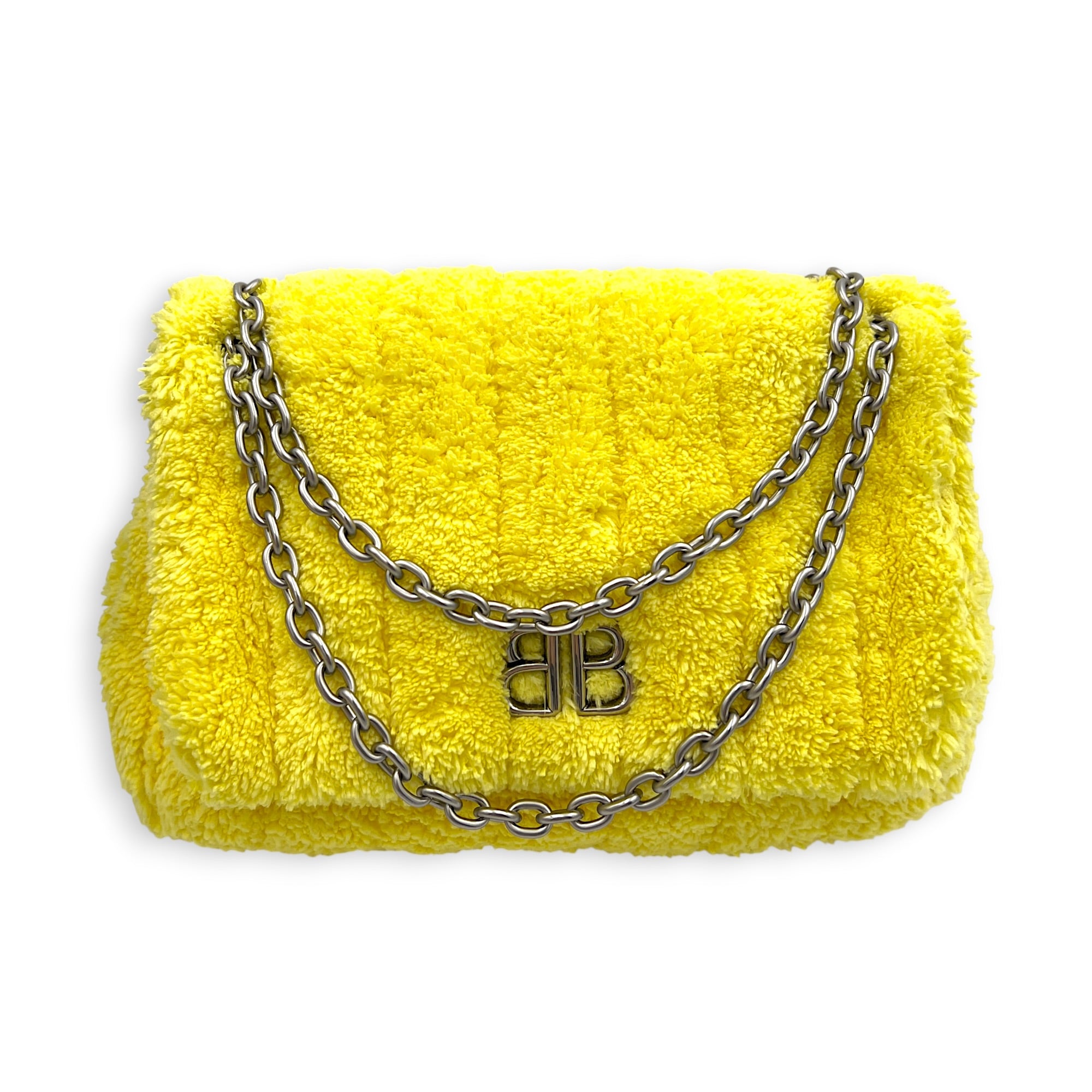 Monaco Shoulder Bag Yellow in Terry Cloth, Silver hardware